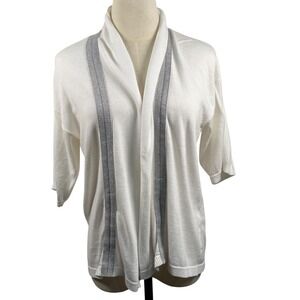 Zenergy by Chicos 0 Small White Cotton Open Front Cardigan Grey Stripe Soft Girl